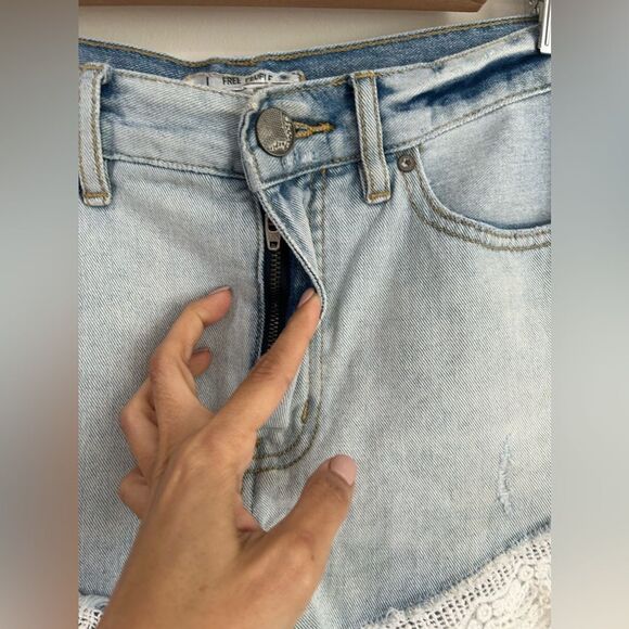Free People Lace Trim Denim Jean Shorts - Picture 6 of 12